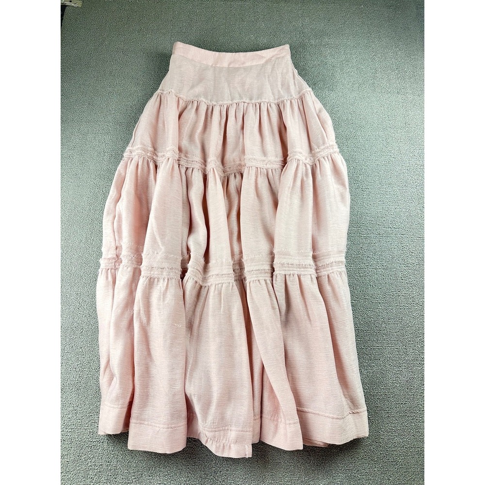 Aje Mini Skirt Women 10 Pink Greta Tiered Ruffled Smocked High Rise Bohemian